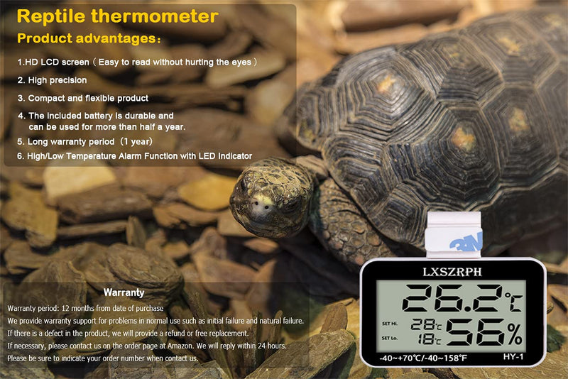 Reptile Thermometer Hygrometer with High Low Temperature Alarm Digital Temperature Humidity Meter Gauge with Hook for Reptile Tanks, Terrariums, Vivariums, Black 2Packs (2Packs)