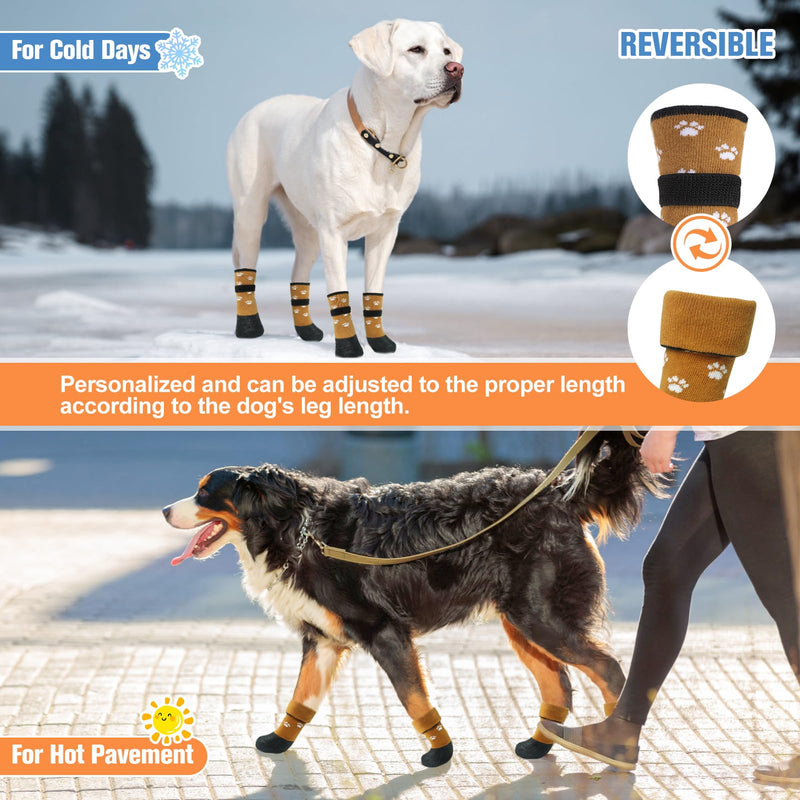 BEAUTYZOO Anti Slip Dog Socks Boots, Dog Shoes for Hot/Cold Pavement Snow Rain Days,Waterproof Grip Dog Booties Paw Protector for Hardwood Floor, Prevent Licking for Small Medium Large Senior Old Dogs Paw Pattern Khaki - PawsPlanet Australia
