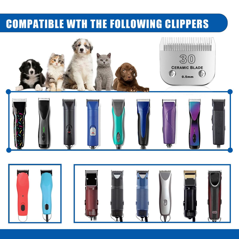 30# Detachable Pet Dog Grooming Clipper Ceramic Blade,Compatible with Andis Size 30 Cut Length 1/50"(1.5mm),Compatible with andis/wahl/Oster Dog Clippers 3PCS Silvery-4