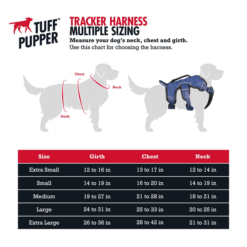 Tuff Pupper Updated for 2024 - Tracker No Escape Dog Harness | Dual Escape Proof Leash Attachments | 5 Point Adjustable Fit Harness for Dogs | Padded Dog Harness for Comfort | Handle Dog Lift Harness Large (Neck: 20-25" , Chest: 25-33") Midnight Blue - PawsPlanet Australia