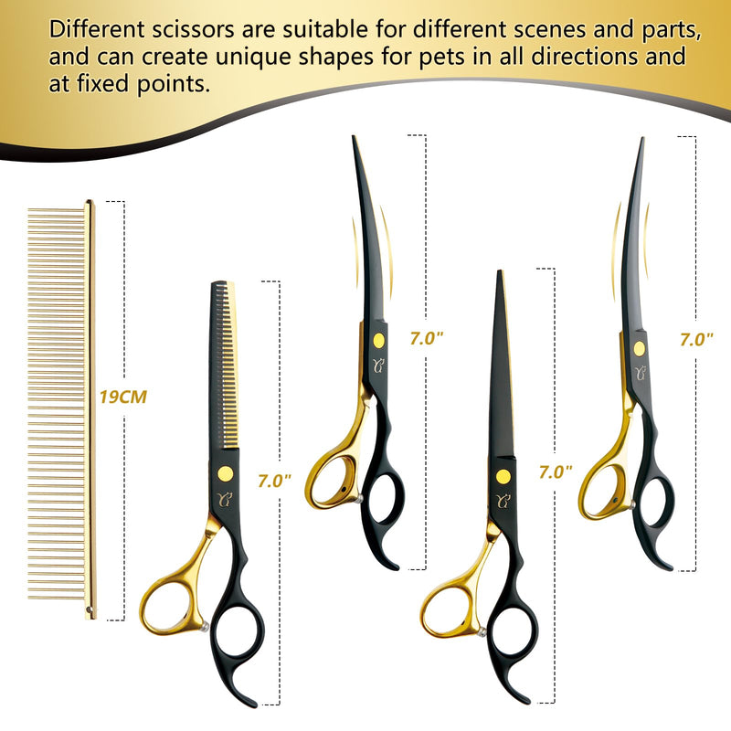 Dog Grooming Scissors，Paint Coated Curved Thinning Scissors with Safety Round Tips, Sharp and Durable 5 in 1 Dog Scissors for Grooming - PawsPlanet Australia