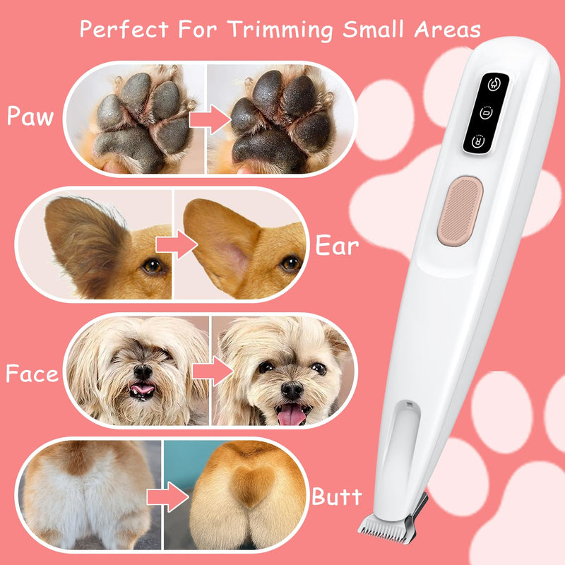Dog Paw Trimmer with Detachable Ceramic Blade for Trimming, Cat & Dog Hair Clippers, Electric Dogs Trimmer for Paws, Rechargeable Paws Trimmers for Paws, Eyes, Ears, Face, Rump-White(Set of 3) White Set of 3 - PawsPlanet Australia
