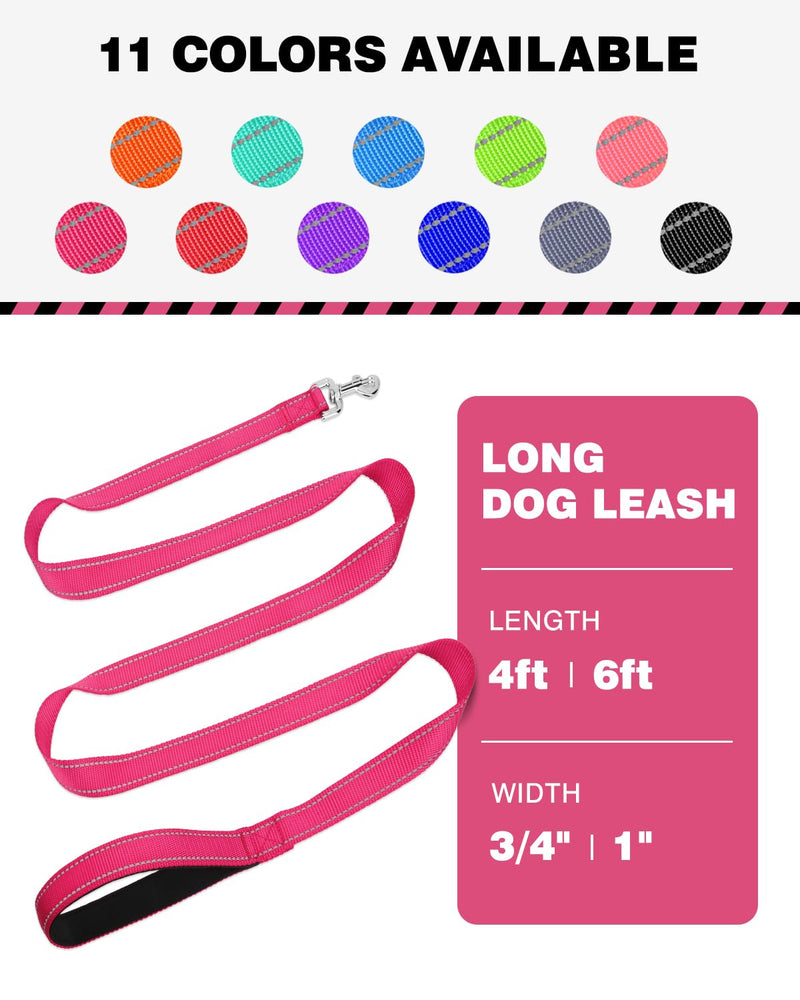 6FT Reflective Nylon Dog Leash with Soft Padded Handle for Walking, Running and Training, Supports Small Medium and Large Dogs (Hotpink, 3/4Inch Wide) 3/4"*6' Hot Pink - PawsPlanet Australia