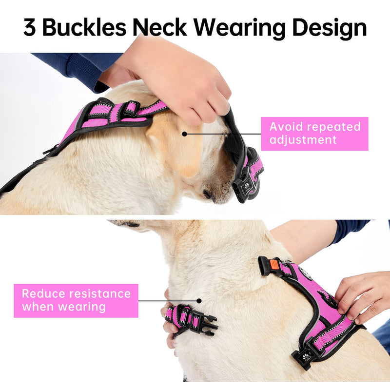 IVY&LANE No Pull Dog Harness for Small-Medium-Large Dogs,Dog Vest Harness with Leash,Safety Belt and Sorage Strap,Fully Adjustable Harness,360° Reflective Strip,Soft Handle Medium Rose Red(Harness ONLY) - PawsPlanet Australia