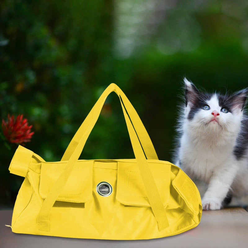 Cat grooming bag, nail trimming bag, cat restraint bag, carrier bag, breathable, durable nylon for bathing, ear cleaning, and fur care, yellow, 42cm x 25cm, M