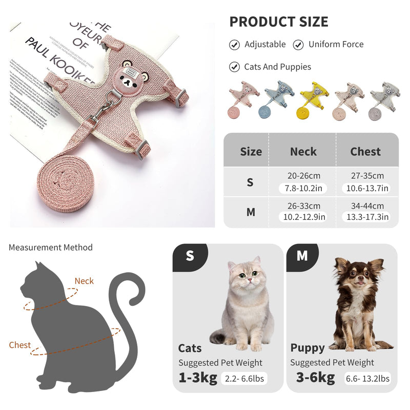 PETCUTE Escape-Proof Cat Kitten Harness with Leash Clip for Walking, Kitty Small Dog Harness,Cute Adjustable Vest Harnesses for Small Medium Cats,Breathable Soft Padded Pet Vest Harness S Pink - PawsPlanet Australia