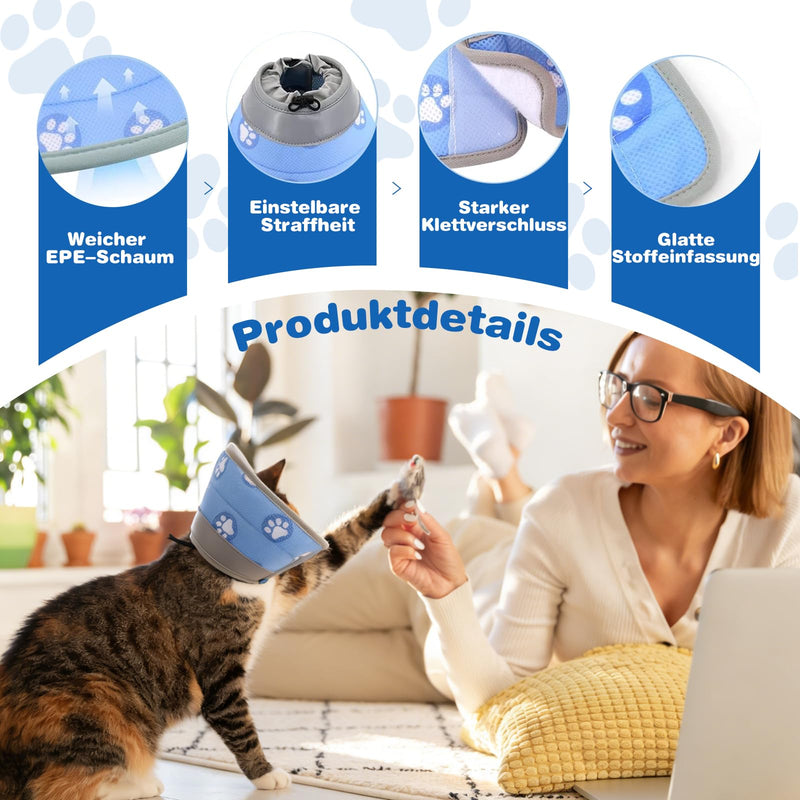 LATRAT Cat Collar, Adjustable Collar Cat Collar, Foldable Soft Recovery Collar, Soft Protective Collar, After Surgery and Injuries for Cats, Blue (M) M