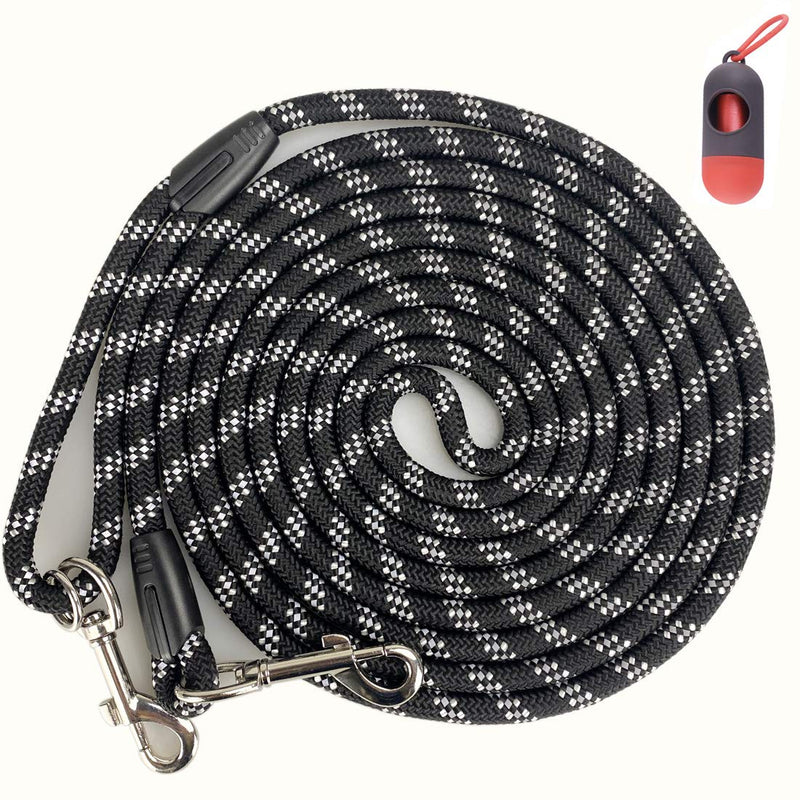Long Rope Dog Leash for Dog Training 12FT 20FT 30FT 50FT, Reflective Threads Dog Cat Leashes Tie-Out Check Cord Recall Training Agility Lead for Large Medium Small Dogs (Black, 10mm*50ft) Black - PawsPlanet Australia