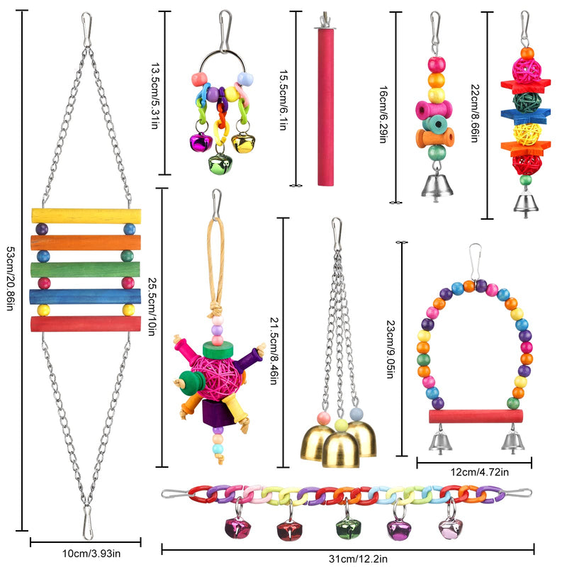 Bird Toys for Conures with Colorful Ladder Hammock Bird Cage Accerious Bird Perch Stand Chewing Toys Hanging Bell for Parrot Parakeet Cockatiel Lovebirds - PawsPlanet Australia