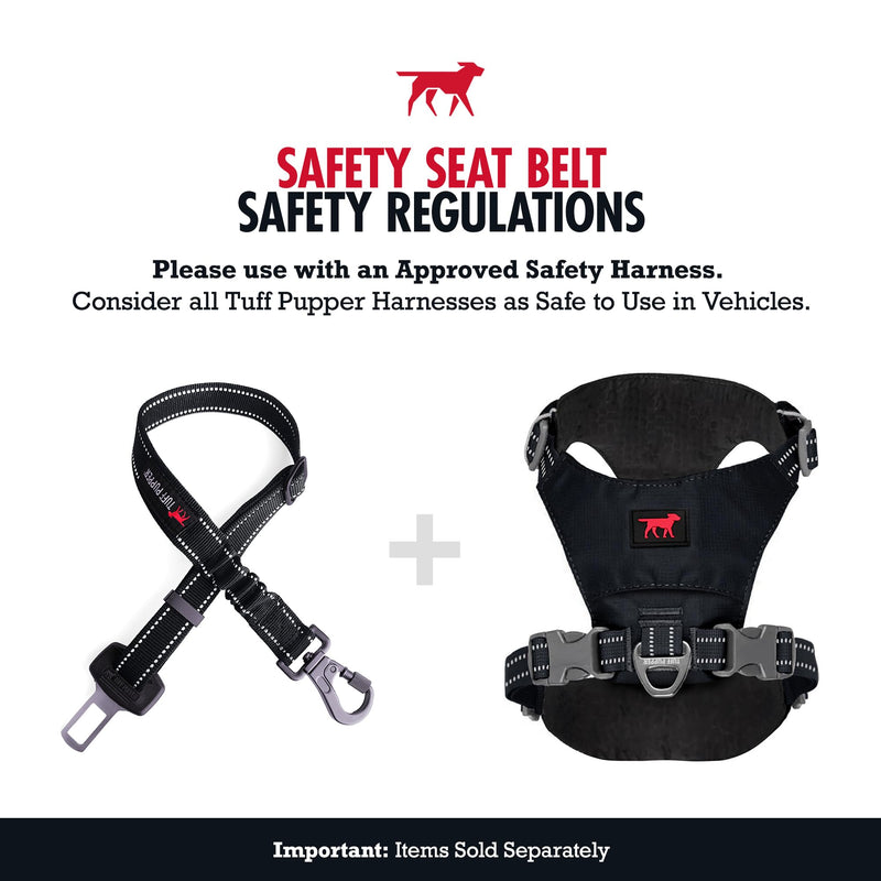 Tuff Pupper Dog Seat Belt | Adjustable Length Dog Seatbelt Restraint | Tangle-Free Locking Carabiner | Shock-Absorbing Bungee | Reflective Stitching for Visibility | Universal Fit for Cars & Trucks Black Seat Belt Attachment - PawsPlanet Australia