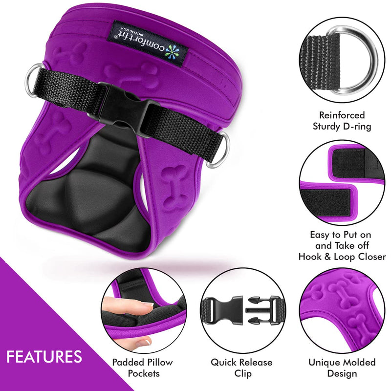 Comfort Fit Step in Dog Vest Harness Easy to Put on Take Off Adjustable Soft Padded Puppy Harness Vest for Small and Medium Dogs (Small, Purple)