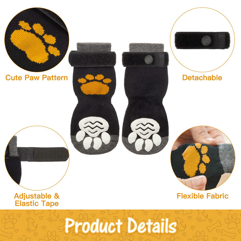 Non Slip Dog Socks with Grippers to Prevent Licking Paws for Hardwood Floors - Anti Slip Shoes 3 Pairs Booties Winter Boots Paw Protectors for Small to Large Senior Dogs Prevent Scratching L - Paw width 3.13 in Black