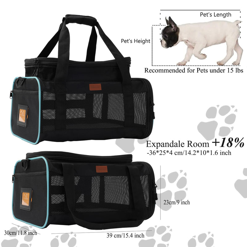 Cat Carriers Soft Small Dog Carrier Airline Approved Softsides Pets Bag,Black,Lightweight,Luxury Style,Top Expandable,Guaranteed on Cabin Board Flight Travel Recommend Under 15 lbs 15.5"L x 12.0"W x 9.0"H Black - PawsPlanet Australia