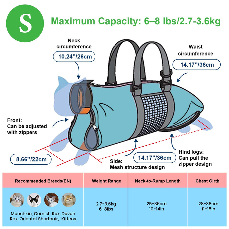 Cinf Cat Nail Clipping Cleaning Grooming Restraint Bag No Scratching Biting for Bathing Nail Trimming Injecting Examining(Blue,S) S (6-8lbs) Blue