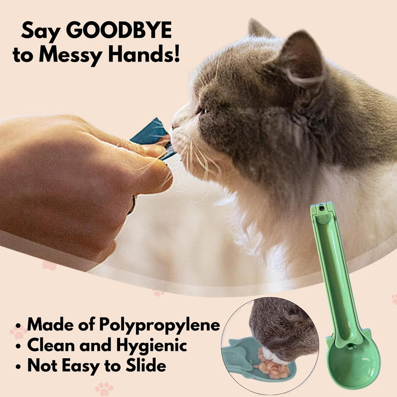 Cat Treat Spoon Squeeze, Cat Strip Feeder Spoon for Bisque Bar Feeding, Happy Spoon for Cats Treats, Cat Spoon & Cat Treat Tube Squeezer, Cat Treat Feeder Spoon for Feeding Liquid Food (Green) Green - PawsPlanet Australia