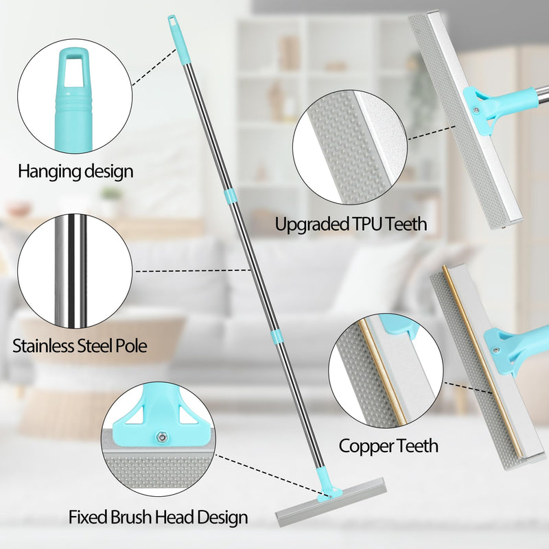 Carpet Rake for Pet Hair Removal Tool, 2025 New Generation 2 in 1 TPU and Copper Rake Teeth Pet Hair Remover with 54’’ Adjustable Long Handle, Reusable Cat Dog Hair Cleaner Rake Broom - PawsPlanet Australia