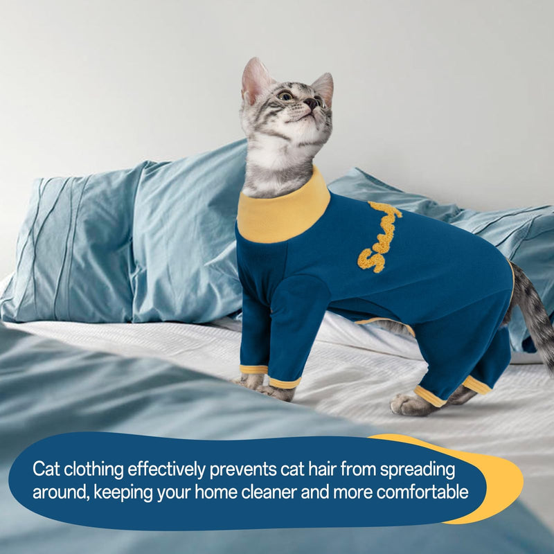 T'CHAQUE Sticky Hair Cat Onesie Pajamas, Soft Long Sleeve Cat Clothes, Anti-Shedding, Surgery Recovery Suit, Wound Protection & Preventing Licking, Kitten Sweaters for Male & Female-M