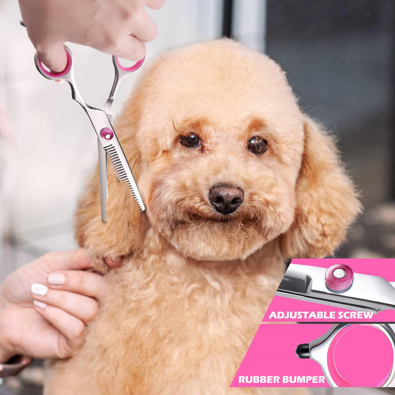 Professional Dog Grooming Kit - Stainless Steel 5-Piece Set With Safety Round Tips, Straight and Curved Shears, Thinning Shear and Comb for Dog Cat Pet Hair Care at Home - PawsPlanet Australia