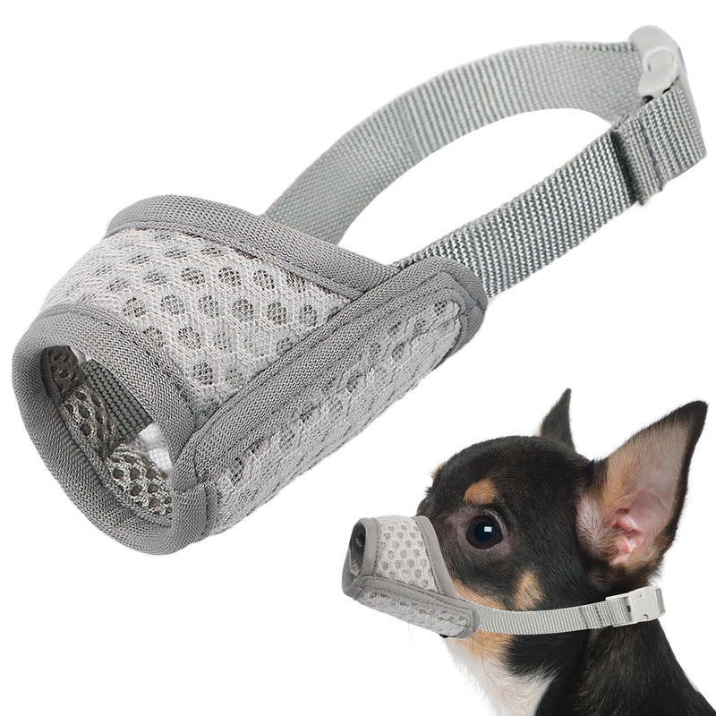 Mayerzon Dog Muzzle, Soft Mesh Muzzle for Small Medium Large Dogs Chihuahua Poodles Beagle Dachshund Corgis Labrador, Puppy Muzzle for Biting Chewing Grooming, Allows Panting Drinking Grey XXS-(Snout 4”-5”)