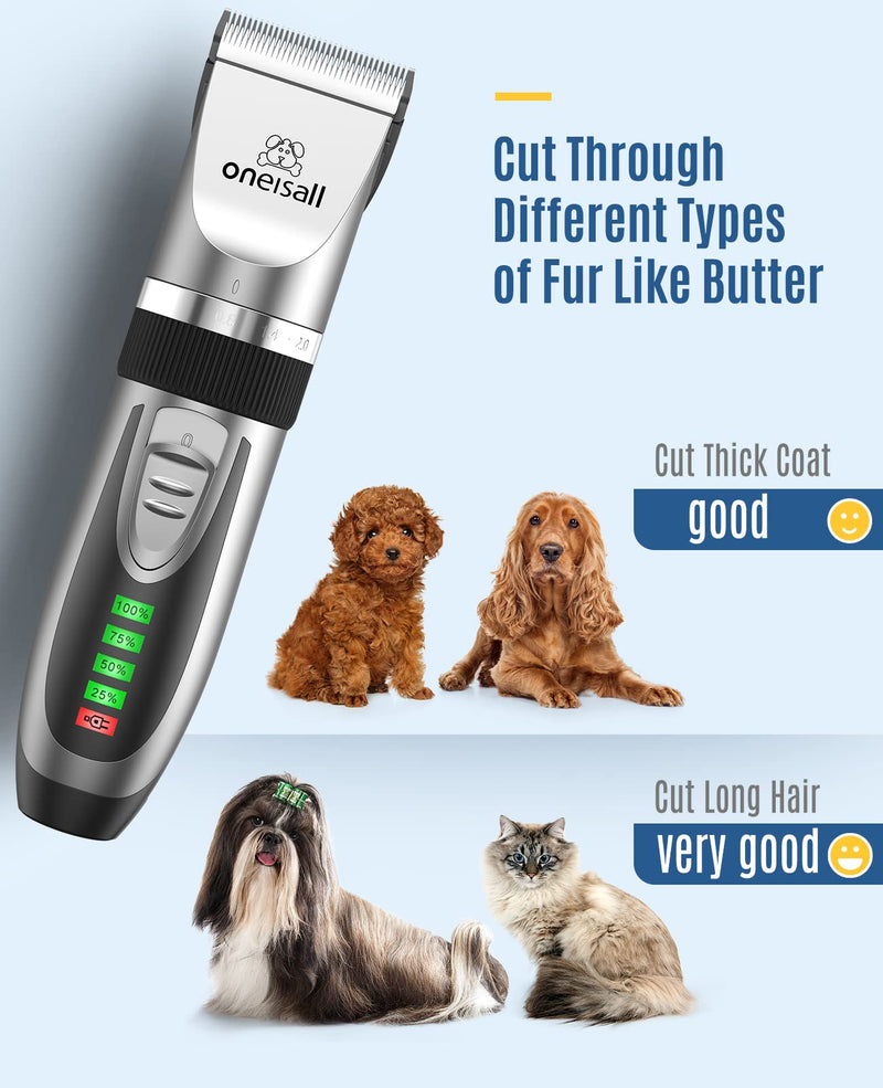 oneisall 2 in 1 Pet Cat & Dog Grooming Kit - Quiet Cordless Dog Clippers & Paw Trimmer for Grooming Pet Hair Silver - PawsPlanet Australia
