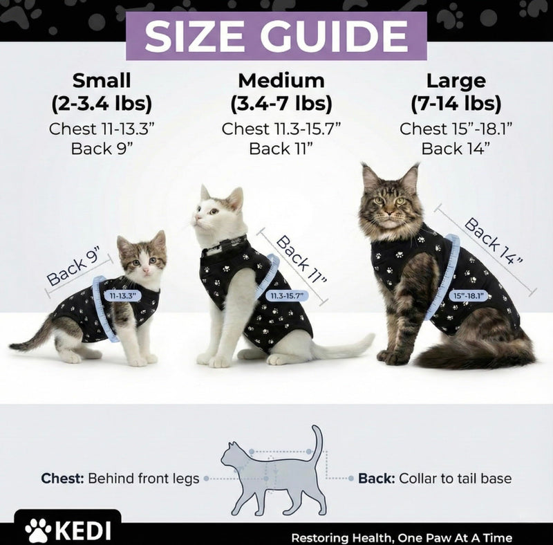 Cat Surgery Recovery Suit Female Cat Onesie for Cats After Surgery Spay Surgical Abdominal Wound Skin Diseases E-Collar Alternative Wear (Black, Medium) Black