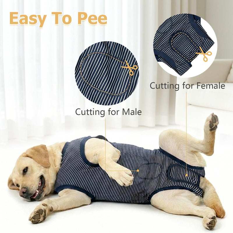 Dog Recovery Suit,Recovery Suit for After Surgery Male/Female Dogs,Cone E-Collar Alternative Pet Vest,Anti-Licking Navy blue stripe XXS