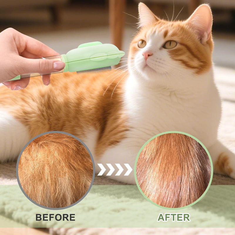 Cat Hair Brush for Shedding, 3-in-1 Pet Spray Hair Removal Comb with Visual Spray & Release Button, Waterproof Dog Grooming Brush for Furry Pet (Green) Green - PawsPlanet Australia