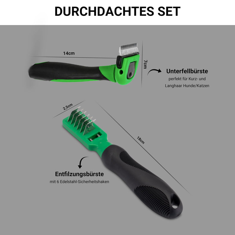 Set of 2 with Fur Brush and Dematting Knife, Long Hair Short Hair Undercoat Brushes, Pet Hair Remover, Trimming Knife, Slicker Brush, Undercoat Brush for Grooming Dogs and Cats 2er Set Entfilzungsbürste und Deshedder