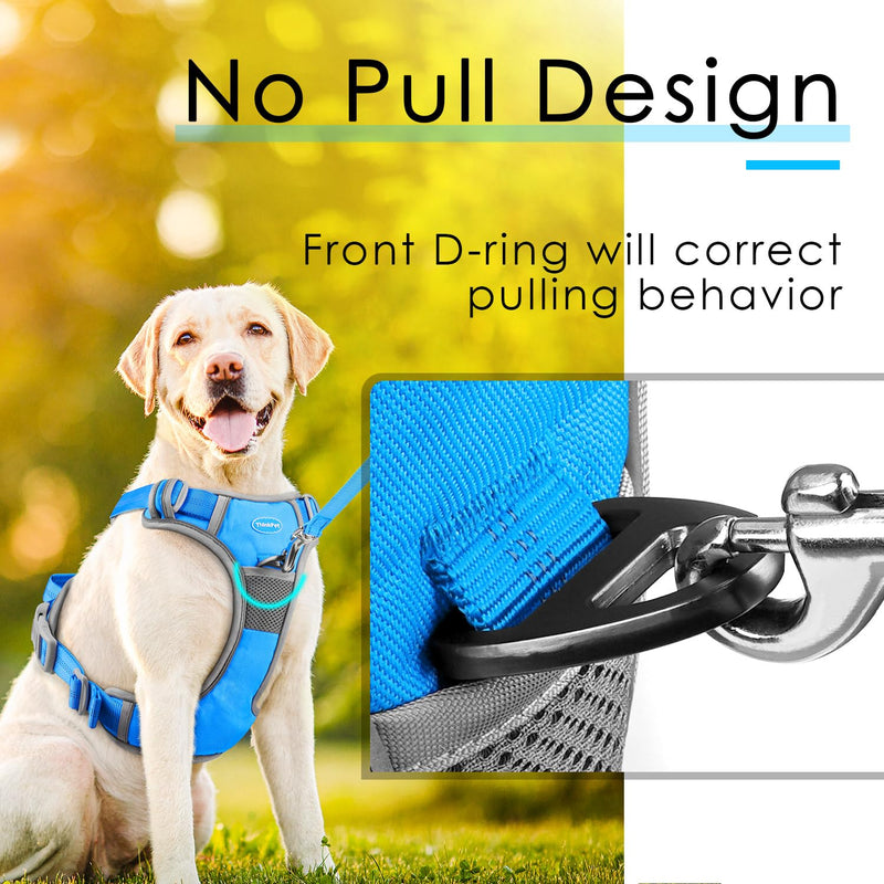 ThinkPet No Pull Harness Breathable Sport Harness with Handle-Dog Harnesses Reflective Adjustable for Medium Large Dogs,Back/Front Clip for Easy Control L Sky Blue L(Chest:19"-30") - PawsPlanet Australia