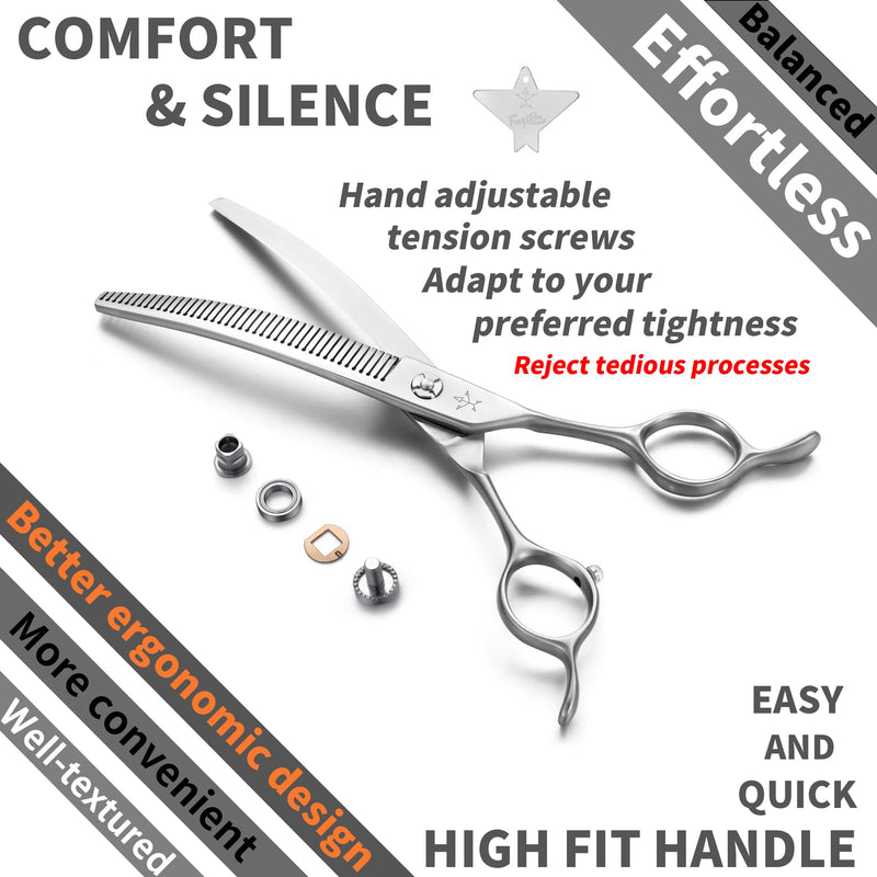 High-end Professional Dog Grooming Curved Thinning Scissors Teeth Blending Shears Pet Texturizing Thinner Blender Shears 7 Inch Extremely Very Sharp Made Of Stainless Steel Alloy For Dog Cat Groomer Matte Silver Curved Thinning 7inch - PawsPlanet Australia