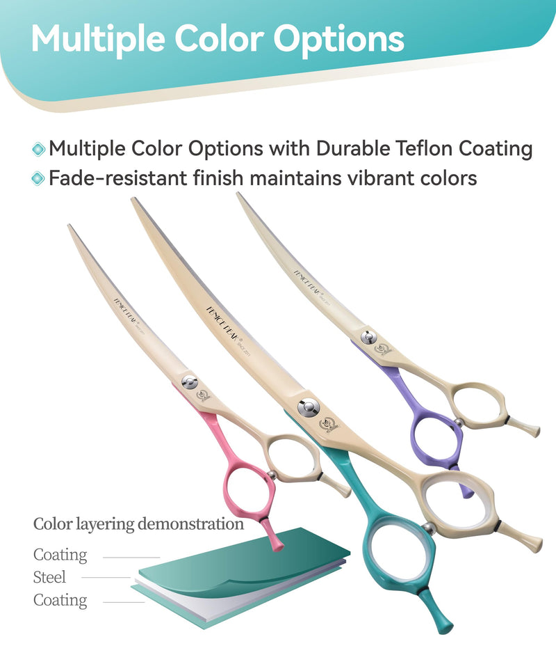 Fenice Peak Curved Dog Grooming Scissors with Coating 440C Stainless Steel, 7 inch Professional Curved Shears Dog Grooming，25 Degree of Curved Blade，Pet Shear for Trimming Face and Paws, Green & White 7" Green&white - PawsPlanet Australia