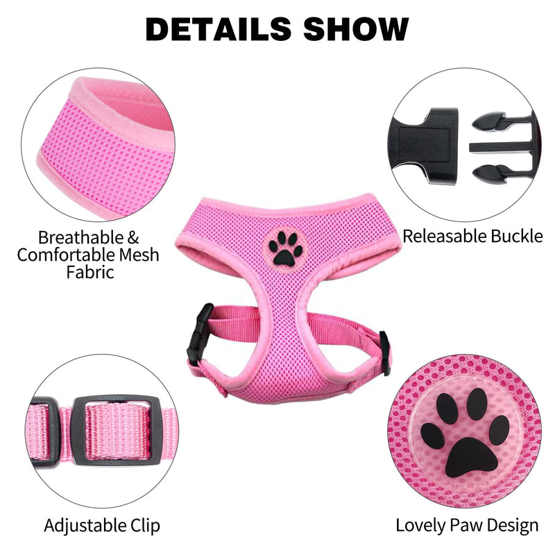 BINGPET Dog Vest Harness -Light Weight Breathable Sports Mesh - Pet Adjustable Harness Puppy Padded Harnesses Dog Vest Harness for Small Dogs X-Small (Neck Girth 11") Pink - PawsPlanet Australia
