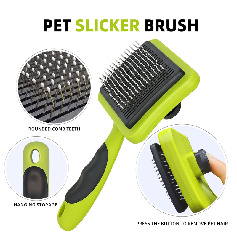 Self Cleaning Slicker Brush, Skin-Friendly Deshedding Tool for Dogs, Cats & Puppies, Hair Removal Groomer for Long & Short Haired Pets - PawsPlanet Australia