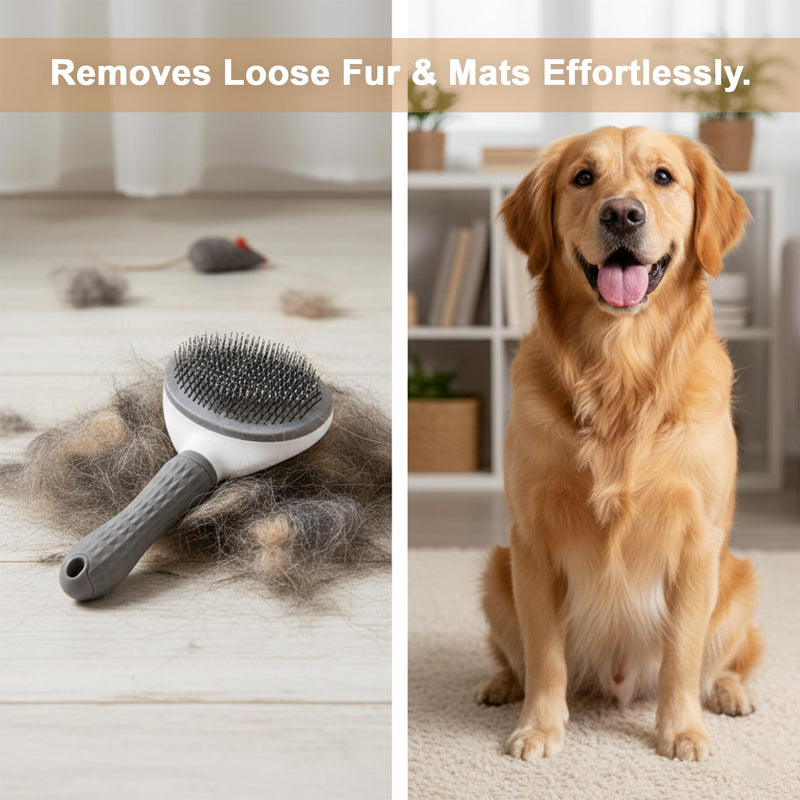 Pet Grooming Brush Universal Self Cleaning Slicker Brush for Dogs and Cats, Gentle Deshedding Tool for Long or Short Hair, Easy Clean Dog Brushes for Grooming, Gray