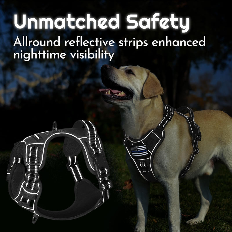 Eagloo Dog Harness for Large Dogs, Easy Wearing with 3 Quick-Release Buckles, Adjustable No Pull Pet Harness with MOLLE System, No Choke Reflective Vest with Control Handle, Black, XL X-Large - PawsPlanet Australia