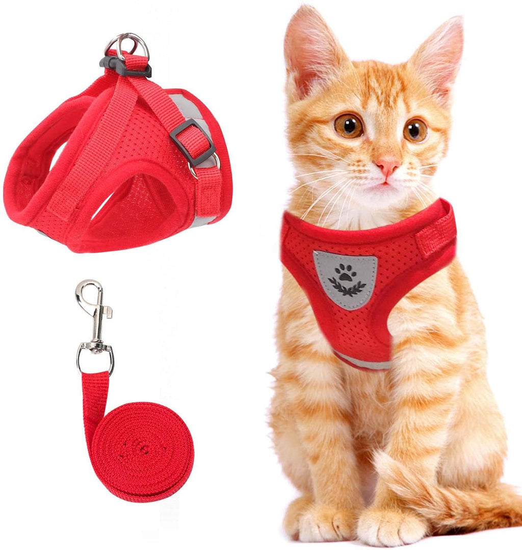 Cat Vest Harness and Small Dog Vest Harness for Walking, All Weather Mesh Harness, Cat Vest Harness with Reflective Strap, Step in Adjustable Harness for Small Cats (Red, XS) Red X-Small (Chest: 8"-9")