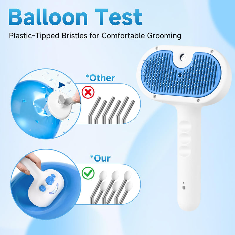 Pet Steam Brush for Dog & Cat - 3-in-1 Steam Grooming Brush for Shedding & Hair Removal - Self Cleaning Spray Comb with Mist for Long Haired Pets - Includes 1*Waterless Shampoo, Blue 7.87in blue-Waterless Shampoo - PawsPlanet Australia