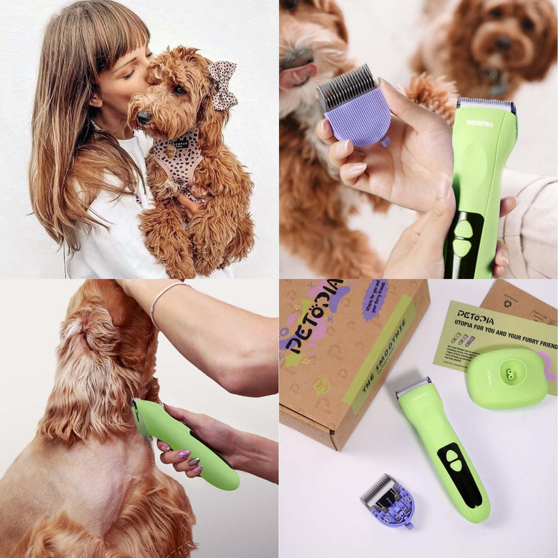 Professional Dog Clippers for Grooming, Low Noise Electric Quiet Dog Grooming Kit, Rechargeable Cordless Dog Shaver Clippers, with 9mm Blade for Dogs Cats Pets (Green) Green - PawsPlanet Australia