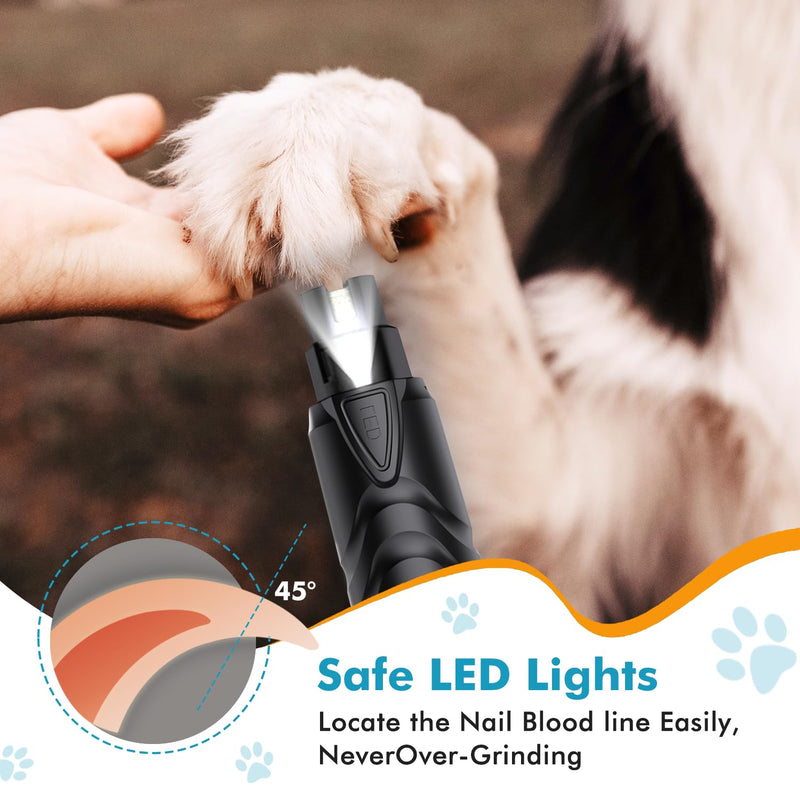 Pet Dog Nail Grinder, Professional Pet Nail Grinder Low Noise, 2-Speed Mode Dog Claw Grinder Pet Nail Trimmer with LED Light, for Small Medium Large Breed Dog and Cat (Black) - PawsPlanet Australia