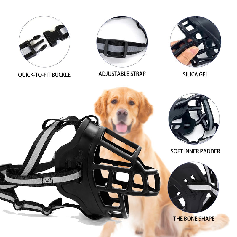 Dog Muzzle, Breathable Basket Muzzles for Small Medium Large Sized Dogs, Adjustable Humane Cage Mouth Cover for Scavenging Grooming Biting Chewing, Allows Panting and Drinking(Soft Rubber, M) - PawsPlanet Australia