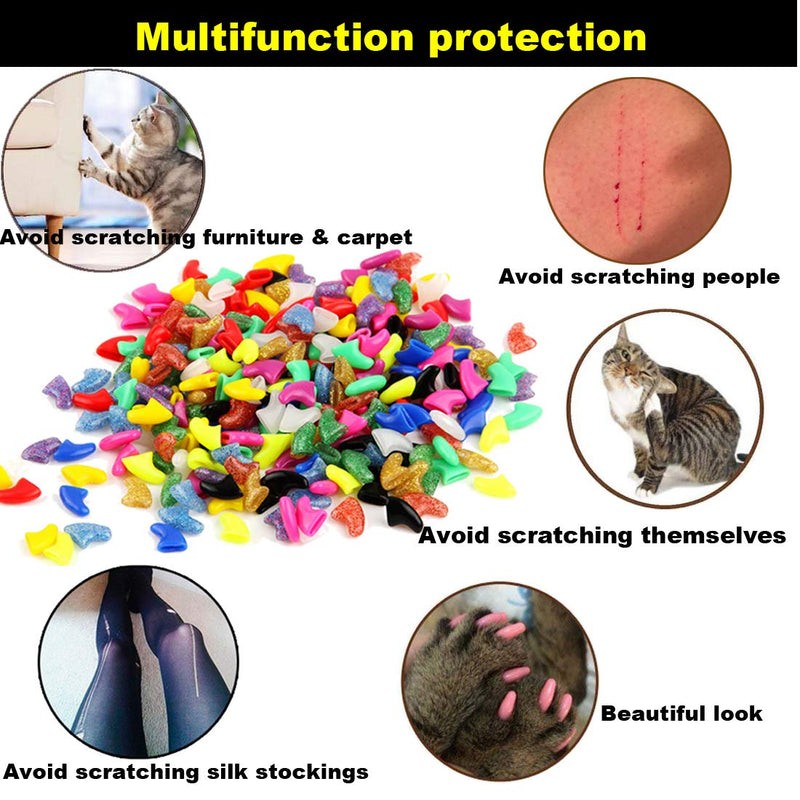 VICTHY 140pcs (14 Colors) Cat Nail Caps, Cat Claw Covers Cat Nail Covers with Adhesives and Applicators (Medium) Medium - PawsPlanet Australia
