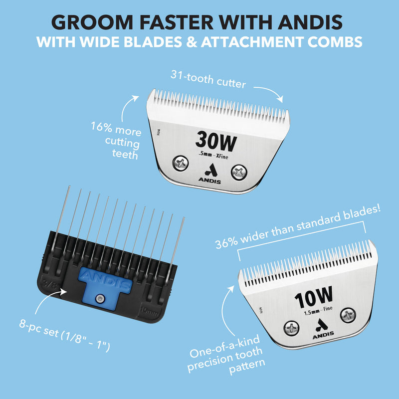 Andis 561462 ceramicEDGE #30W XFine Wide Blade, Small Animal and Pet Grooming, Detachable Replacement Blade, Long Lasting, Stainless Steel 30W (0.5 mm) - PawsPlanet Australia