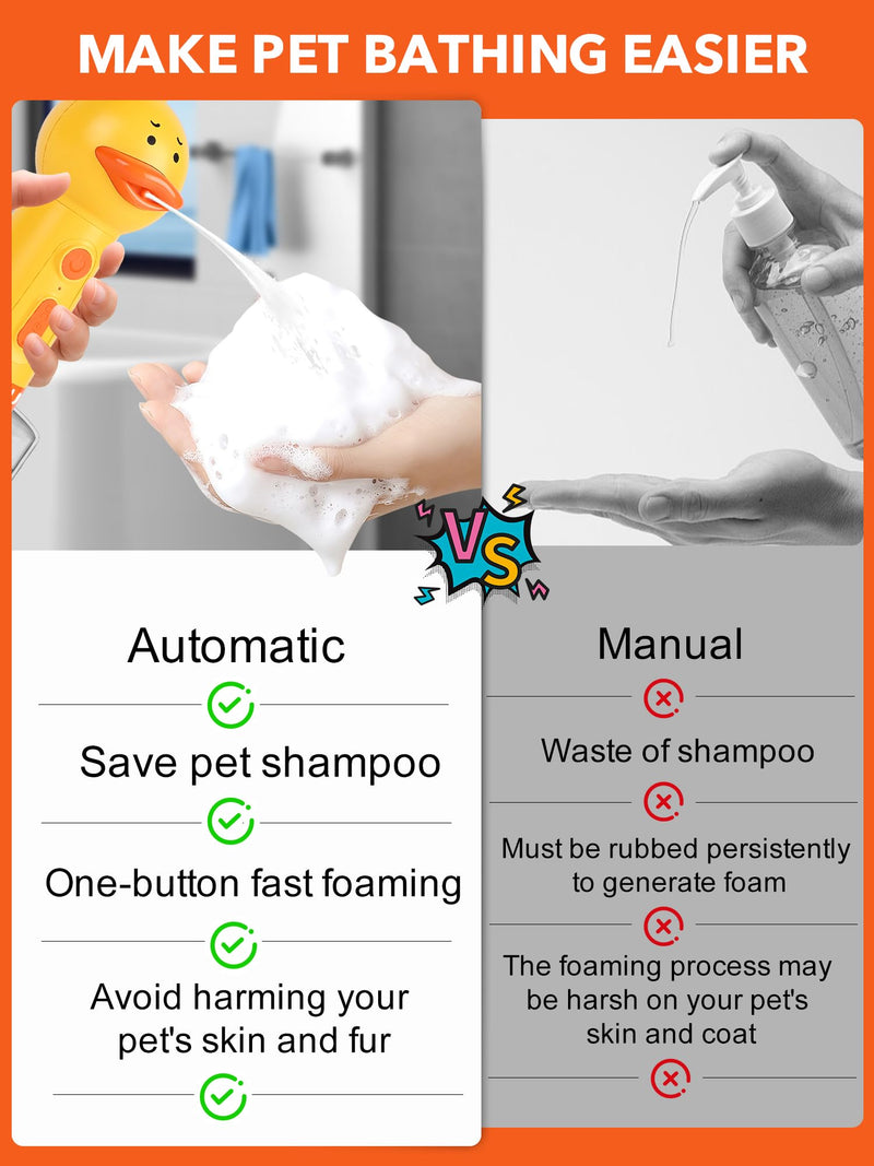 Dog Foaming Soap Dispenser, Automatic Electric Dog Shampoo Foamer Sprayer, Rechargeable Ducky Foaming Dog Shampoo Sprayer for Dog and Cat Bathing, Bathroom, Kitchen, Toilet Cleaning - PawsPlanet Australia