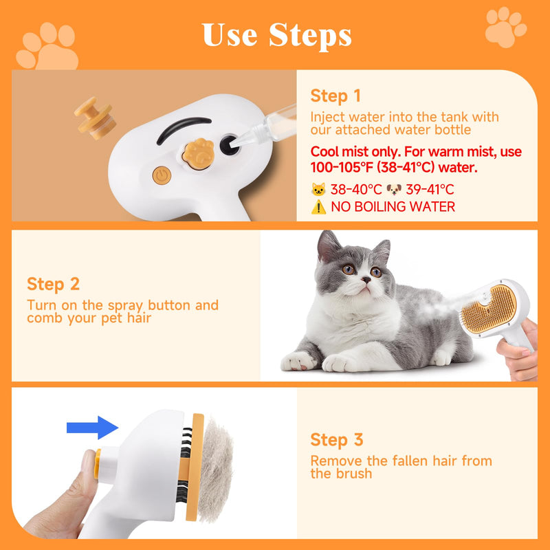 Pet Steam Brush Dog Cat 2025 New Grooming Comb for Shedding, Floating Hair, Smooth & Detangling, Gentle Cool Mist Softens Hair Reduces Static Helps Pets Who Dislike Bathing,Includes Waterless Shampoo 7.8"-Shampoo - PawsPlanet Australia
