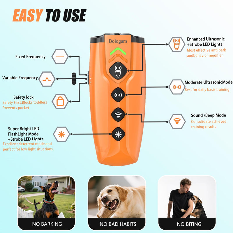 Dog Bark Deterrent Device,Ultrasonic Anti Barking Device,23ft|7modes|Flashlight|Beep,Safe Humane Portable Rechargeable Training Tool For Correcting Behaviors Own Dog/Managing Neighbor'S Barking Dogs