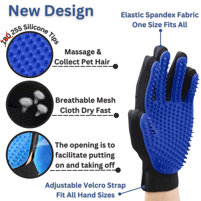 (Left hand) 1-Pack - Multi-Functional Pet Hair Remover Glove for Gentle Grooming, Bathing, and Massaging Dogs, Cats, and Horses – Perfect for Reducing Shedding - Blue - Only 1 left Hand included. - PawsPlanet Australia