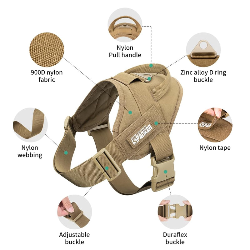 EXCELLENT ELITE SPANKER Tactical Dog Vest Training Military Patrol Service Dog Harness Easy Control Adjustable No-Pull Nylon Pet Harness with Handle for Small Medium Large Dogs(COB-XS) XS Coyote Brown - PawsPlanet Australia