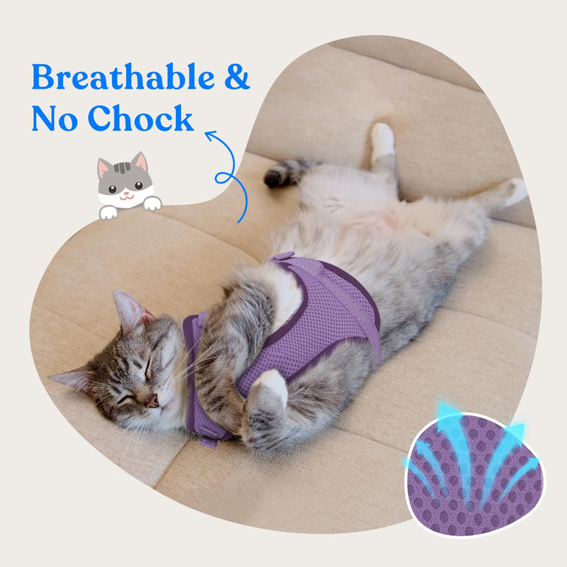 Supet Cat Harness and Leash for Walking Escape Proof, Adjustable Harness for Cats, Easy Control Small Cat Harness for Medium Large Kitten Purple M Medium (Chest: 15.0" - 20.0")