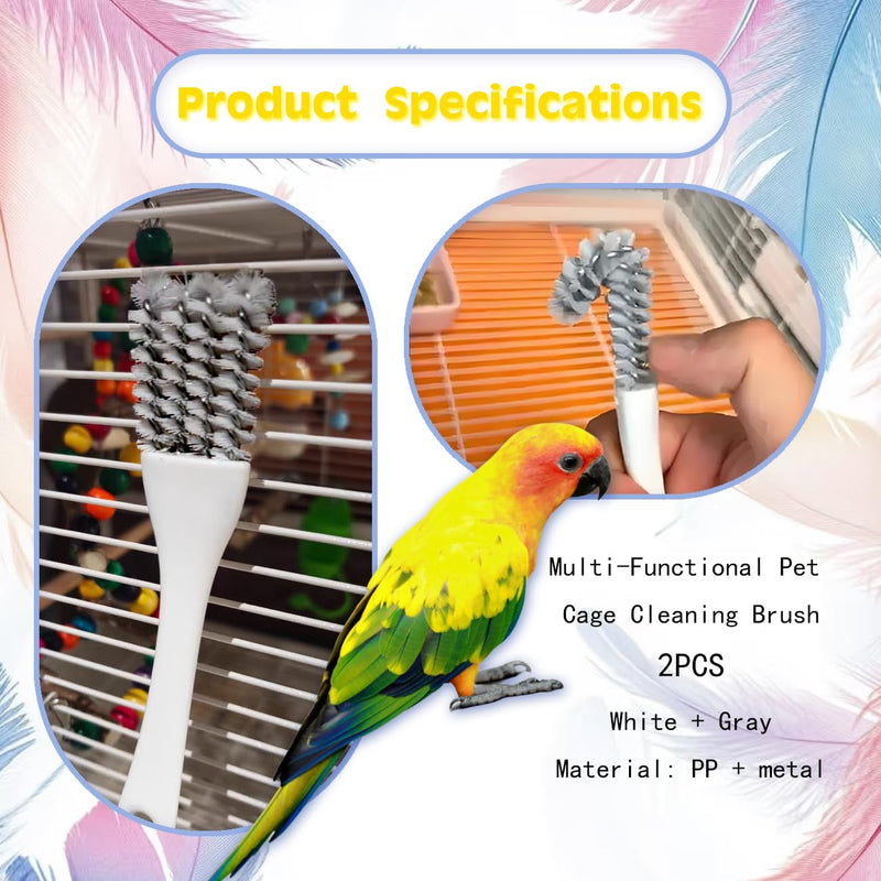 2-in-1 Bird Cage Cleaning Brush & Poop Remover with Long Handle – Scraper, Curved Brush for Parrot Cages, Kennels, and Perches – Rust-Resistant Pet Habitat Cleaning Tool (2 Pcs) (Grey+White) Grey+white - PawsPlanet Australia