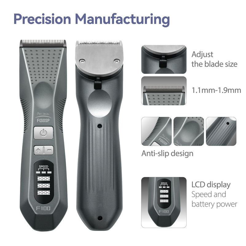 Cordless Dog Grooming Clippers More Than 12H Run Time 3-Speed Professional Pet Clippers for Grooming Heavy Duty Thick Hair Detachable Carbonized Steel Blade Low Noise Clippers + 10F Blade